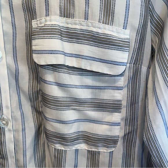 Express The City Shirt Size M White Black Blue Striped Long‎ Sleeve Button Up - Picture 6 of 13